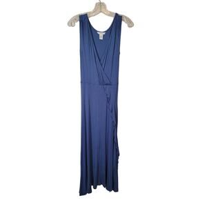 Sundance Women's Faux Wrap Maxi Dress Jersey Knit Ruffle Detail Blue Size Small